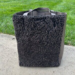 Banana Republic brown leather tote with shearling front